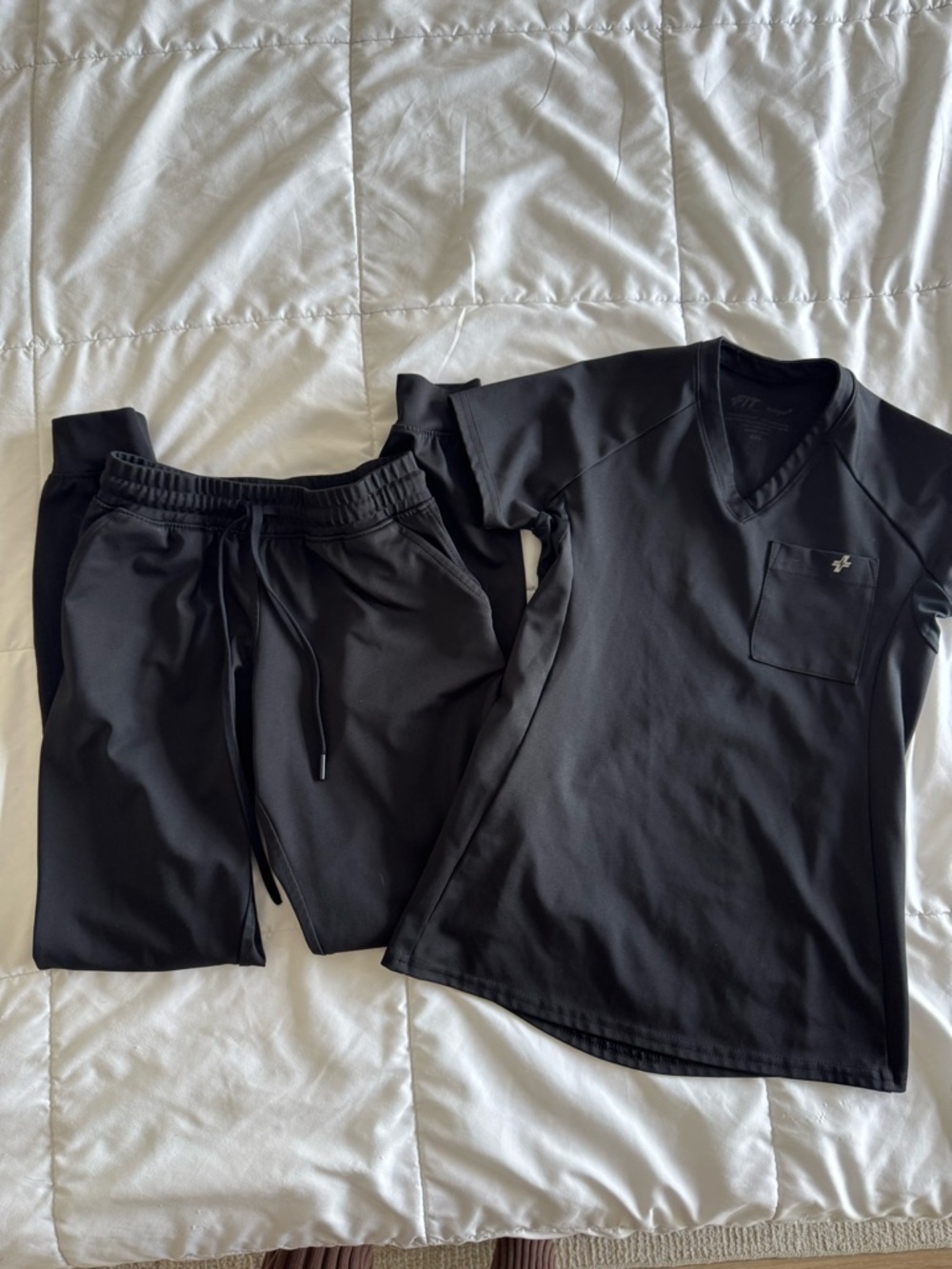 Black Scrub Set - V-Neck Top & Drawstring Pants SIZE XXS